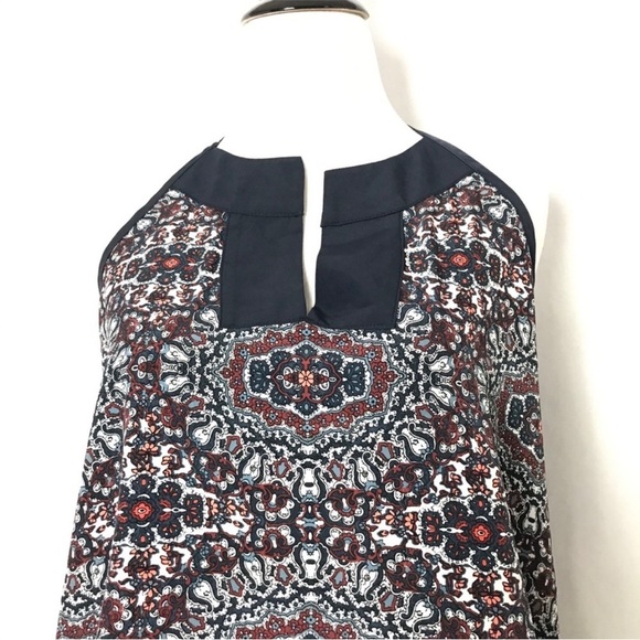 Athleta Blue Floral Striped Sleeveless V-neck SZ XS Women’s Keyhole Tank Top - Picture 2 of 5